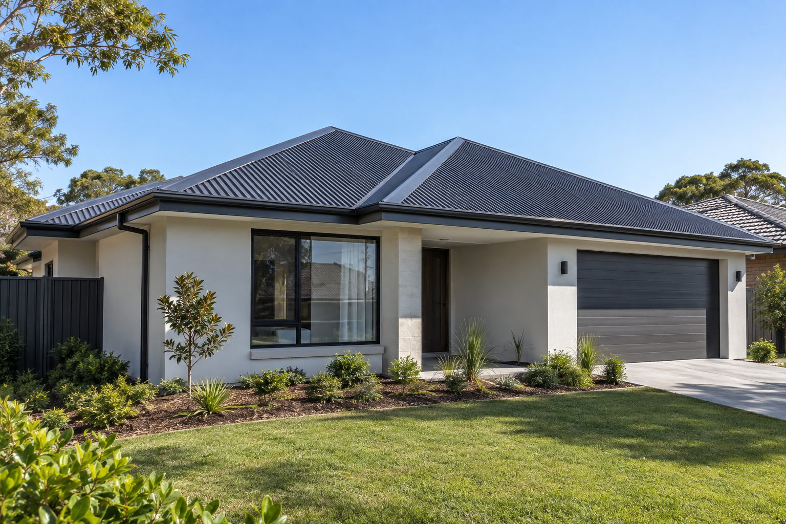 New charcoal Colorbond metal roof on a modern Sydney home